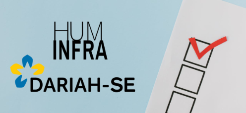 Graphic image of a survey form. The Huminfra and DARIAH-SE logotypes.